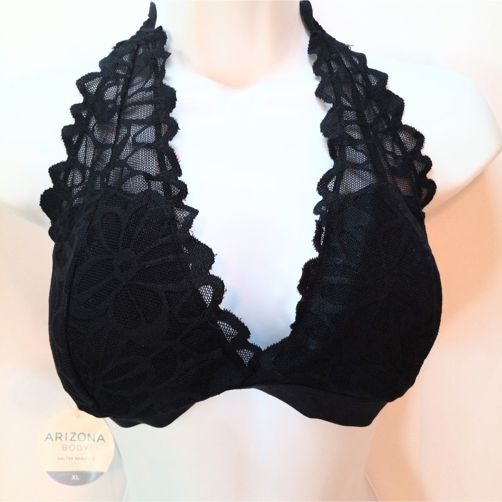 New Arizona Halter Bralette, Women's Bra, XL, Black Lace